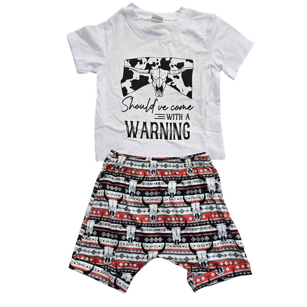 Baby Boy Western Longhorn Graphic Tee and Southwestern Shorts Set 9-12M